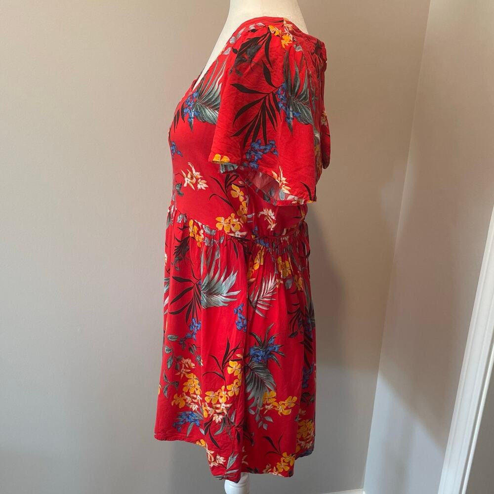 Band of Gypsies Floral Mini Dress Sz M Pockets Short Sleeves Tie Back Red - Picture 6 of 12
